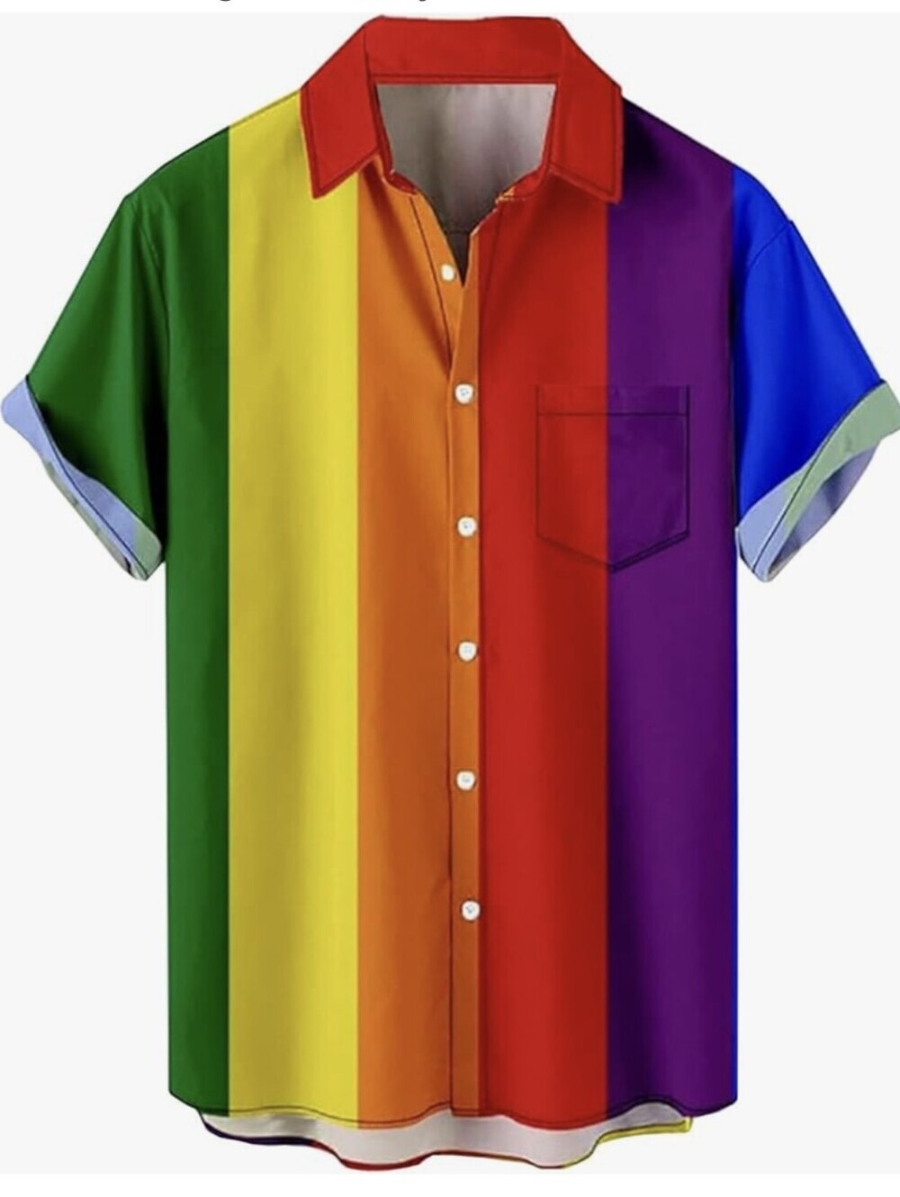 Unisex Pride Rainbow Shirt LGBTQ+ Button Down Gay Pride Flag Shirt  2XL